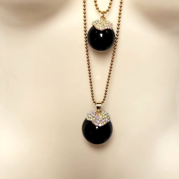 Black Sphere Fashion Diamonds Accents Necklace Pendant Large Black Round ball - Picture 4 of 8